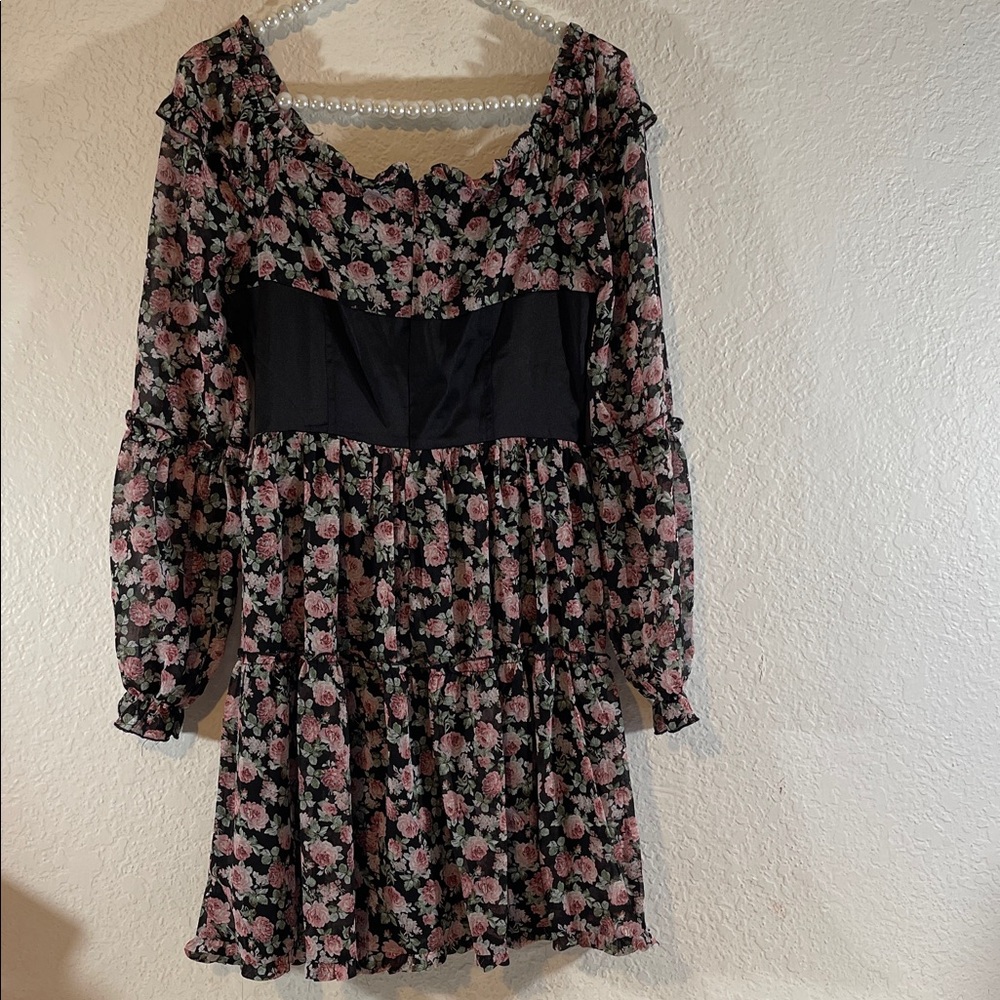 MISSGUIDED Size 4 Black Floral Print Bust Cup Corset Romantic Dress NEW - Picture 5 of 12